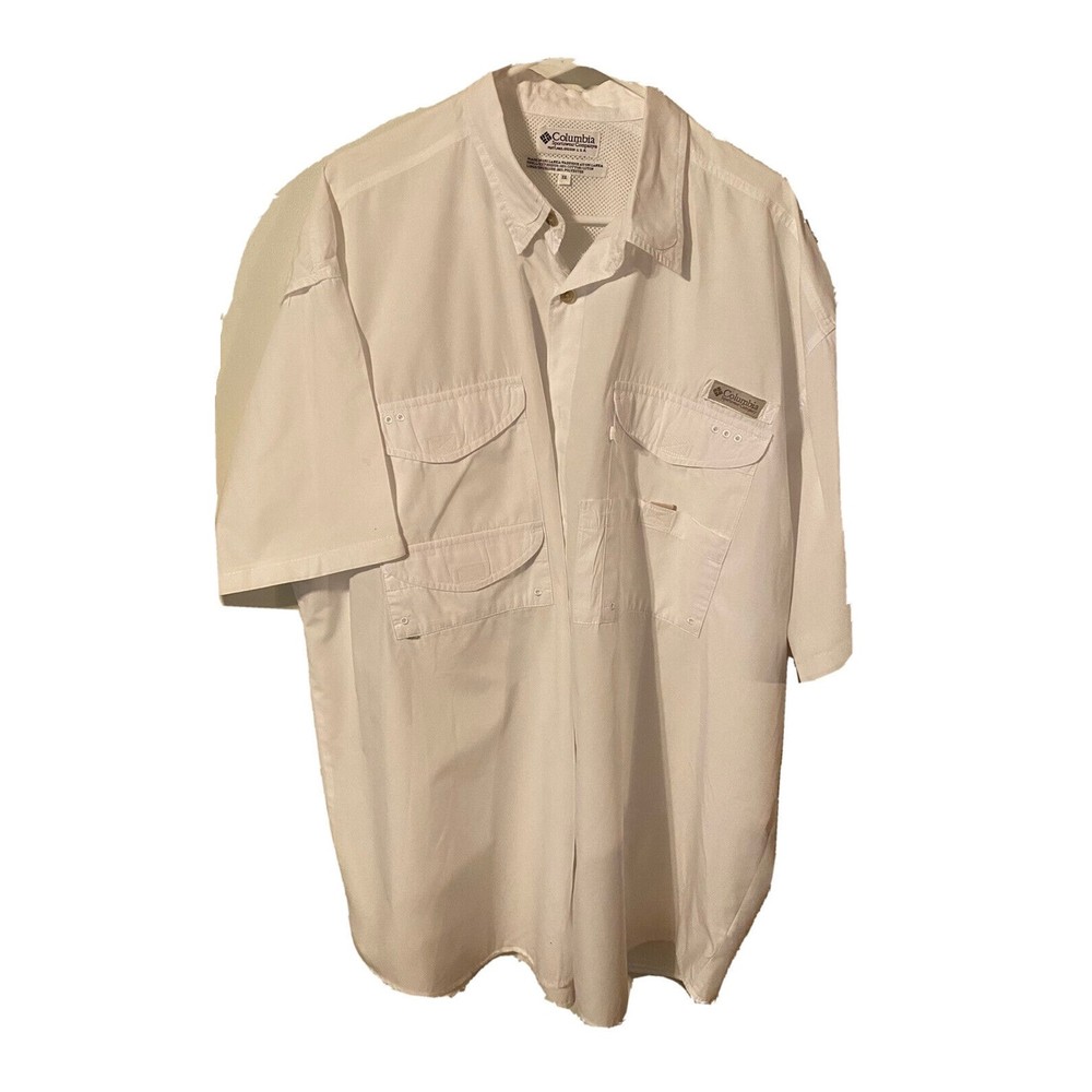 Columbia PFG Mens Short Sleeve Button-Down White Vented Fishing Shirt Sz XXL